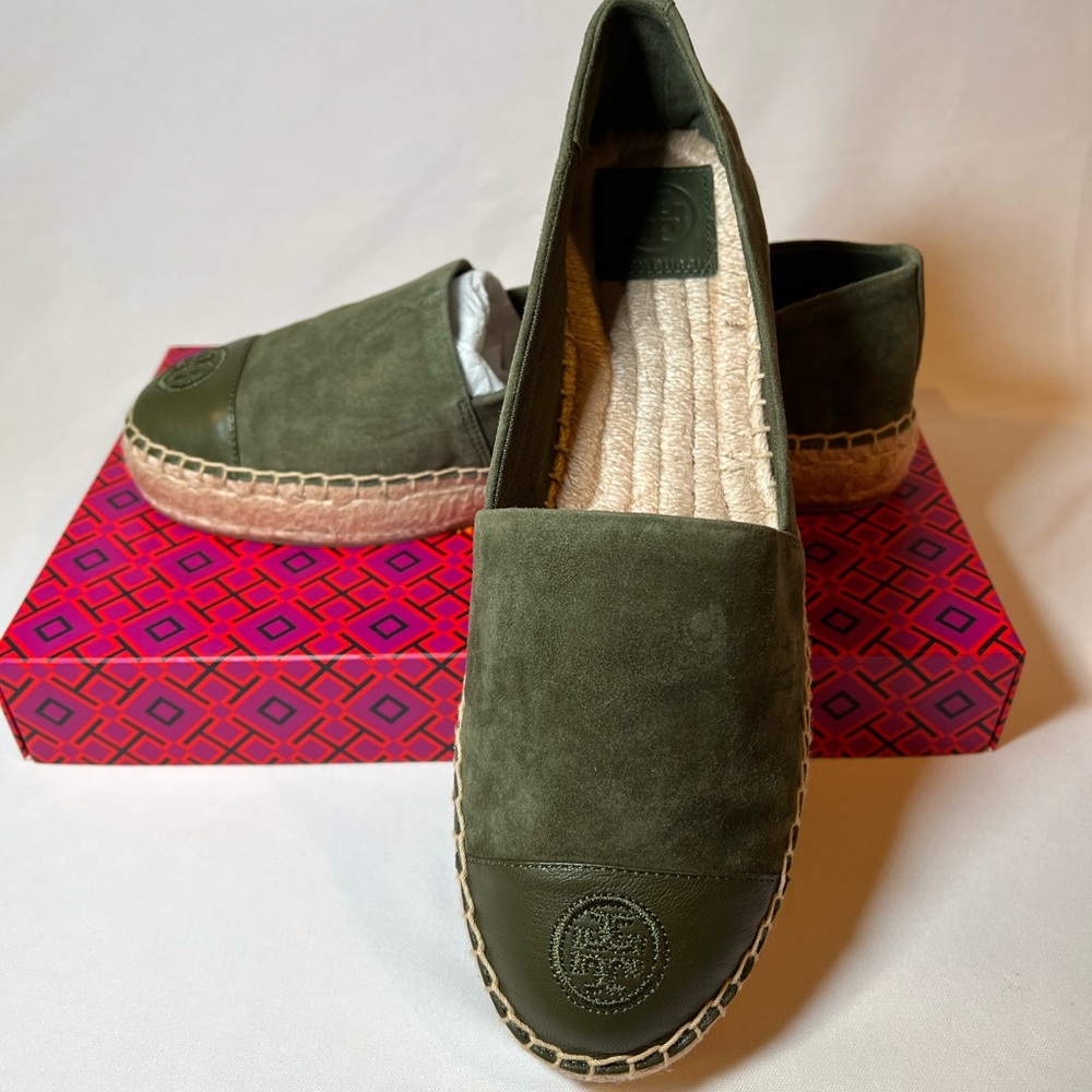 Tory Burch green suede leathers espandrilles flats shoes
